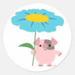 Cute Cartoon Pig With Gift (Blue) Sticker