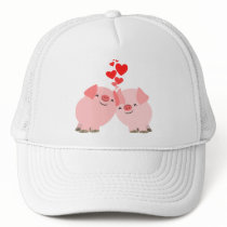 Cute Cartoon Pigs in Love Hat