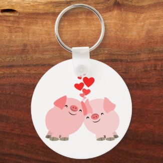 Cute Cartoon Pigs in Love Keychain keychain