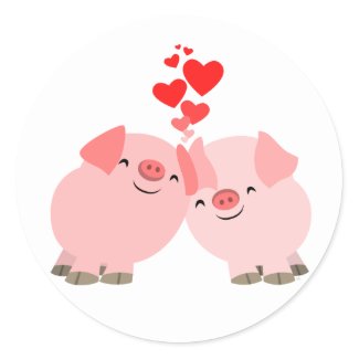 Cute Cartoon Pigs in Love Sticker sticker