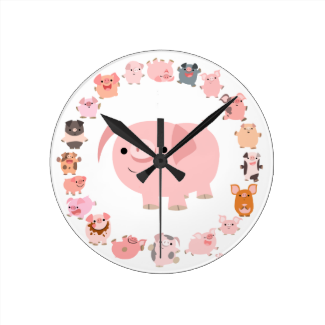 Cute Cartoon Pigs Mandala Clock