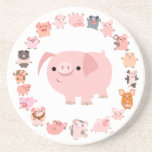Cute Cartoon Pigs Mandala Coaster