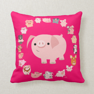 Cute Cartoon Pigs Mandala Pillow Case