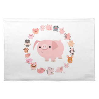 Cute Cartoon Pigs Mandala Placemat Cloth Placemat