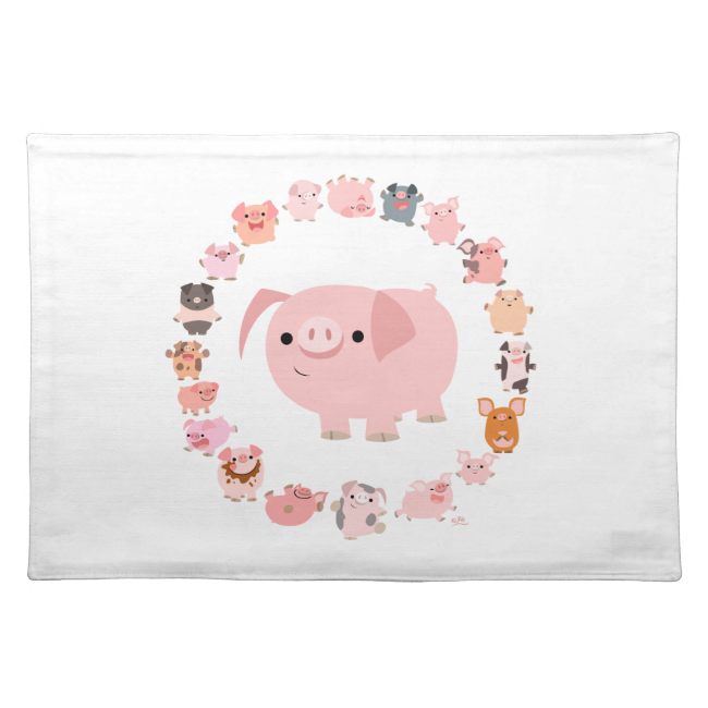 Cute Cartoon Pigs Mandala Placemat Cloth Placemat