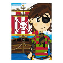 Cute Cartoon Pirate and Ship Invitation