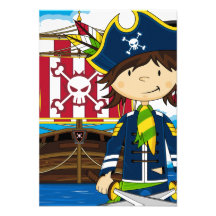 Cute Cartoon Pirate and Ship Invitation