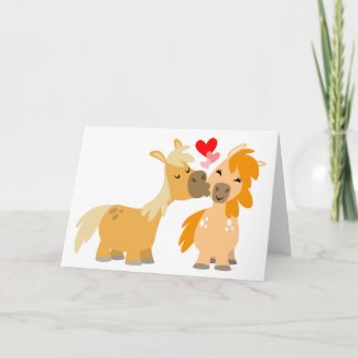 Cute Cartoon Ponies in Love greeting card card