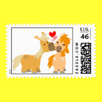 Cute Cartoon Ponies in Love Postage stamp by Lioness_Graphics Cute Cartoon Ponies in Love Postage stamp