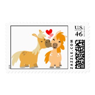Cute Cartoon Ponies in Love Postage stamp by Lioness_Graphics