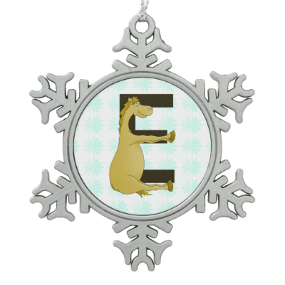 Cute Cartoon Pony Monogram E Snowflake Pewter Christmas Ornament