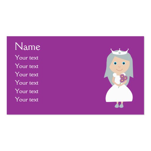 Cute Cartoon Princess Purple Customizable Business Card Templates (front side)