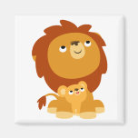 Cute Cartoon Protective Dad Lion and Cub Magnet magnets