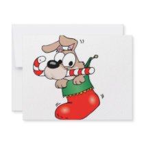 Cute cartoon puppy in Christmas stocking Personalized Announcements