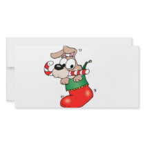 Cute cartoon puppy in Christmas stocking Picture Card