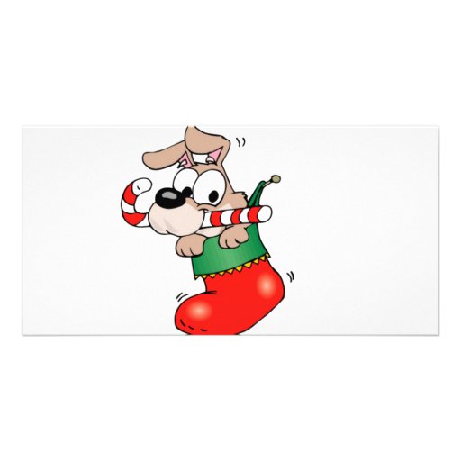 Cute cartoon puppy in Christmas stocking Picture Card