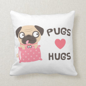 Cute Cartoon Puppy Pugs Love Hugs Throw Pillow