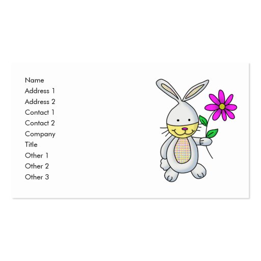 Cute Cartoon Rabbit Holding Flower Name Card Business Card Templates (front side)