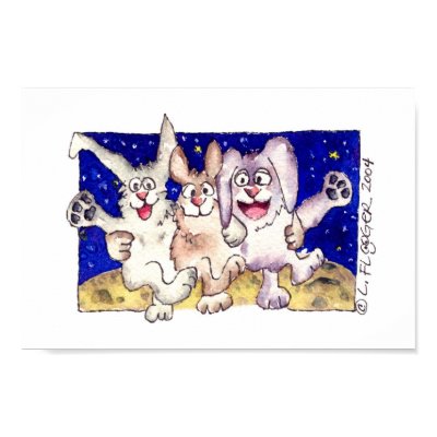 Cute Cartoon Rabbits Moon Dancing Poster Print by zooogle