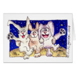 Cute Cartoon Rabbits on the Moon Note Card cards
