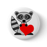 Cute Cartoon Raccoon Holding Heart Button