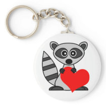 Cute Cartoon Raccoon Holding Heart Key Chains