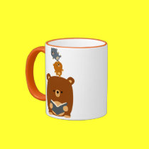 Cute Cartoon Reading Bear and Cubs Mug mugs