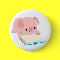 Cute Cartoon Reading Piglet  Buttonne Badge