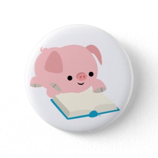 Cute Cartoon Reading Piglet Button Badge button