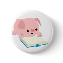 Cute Cartoon Reading Piglet Button Badge by Lioness_Graphics Cute Cartoon Reading Piglet Button Badge