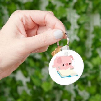 Cute Cartoon Reading Piglet Keychain keychain