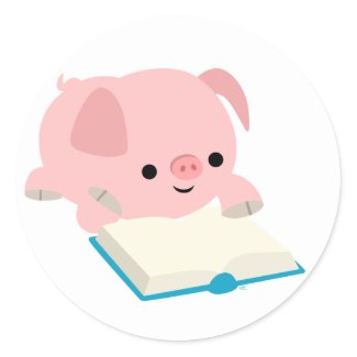 Cute Cartoon Reading Piglet Sticker sticker