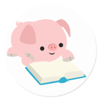 Cute Cartoon Reading Piglet  Sticker