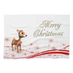 Cute Cartoon Reindeer Christmas Hand Towels