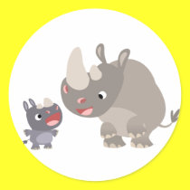 Nettes Karikatur-Nashorn-Baby u. großer Nashorn-Au sticker