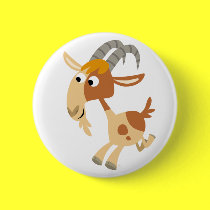 Cute Cartoon Running Goat Button Badge