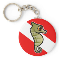 Cute Cartoon Seahorse Dive Flag Key Chain