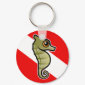 Cute Cartoon Seahorse Dive Flag Round Keychain