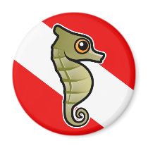 Cute Cartoon Seahorse Dive Flag Refrigerator Magnet