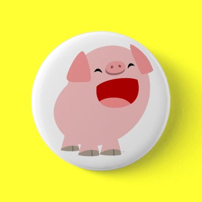 Cute Cartoon Singing Pig Button Badge by Lioness_Graphics