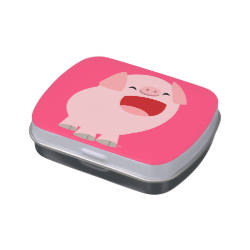Cute Cartoon Singing Pig Candy Tin