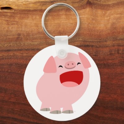 Cute Cartoon Singing Pig Keychain by Lioness_Graphics