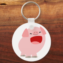 Cute Cartoon Singing Pig Keychain by Lioness_Graphics Cute Cartoon Singing Pig Keychain