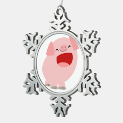 Cute Cartoon Singing Pig Pewter Ornament