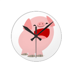 Cute Cartoon Singing Pig Wall Clock