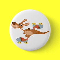 Cute Cartoon Skating Kangaroo Button Badge