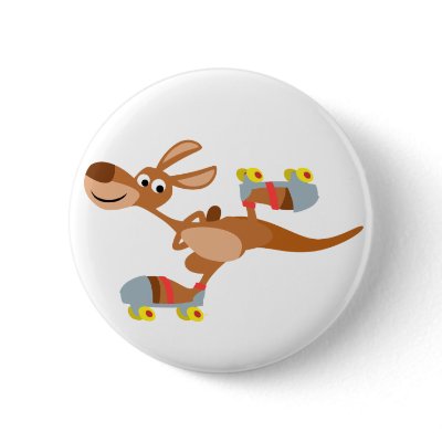 Cute Cartoon Skating Kangaroo Button Badge by Lioness_Graphics
