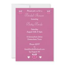 Cute Cartoon Skull Bride Pink Linen Bridal Shower Personalized Invites