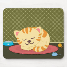 Cute cartoon sleeping kitty cat fun mousepad