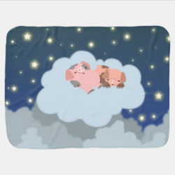 Cute Cartoon Slumbering Piglets Baby Blanket